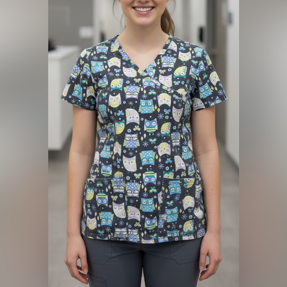 Bonita Owl Scrub Top